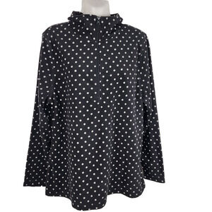 Exertek Women Fleece Jacket L Black White Polka Dot 1/2 Zip Lightweight Pullover